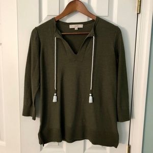 LOFT Olive Tassel Top